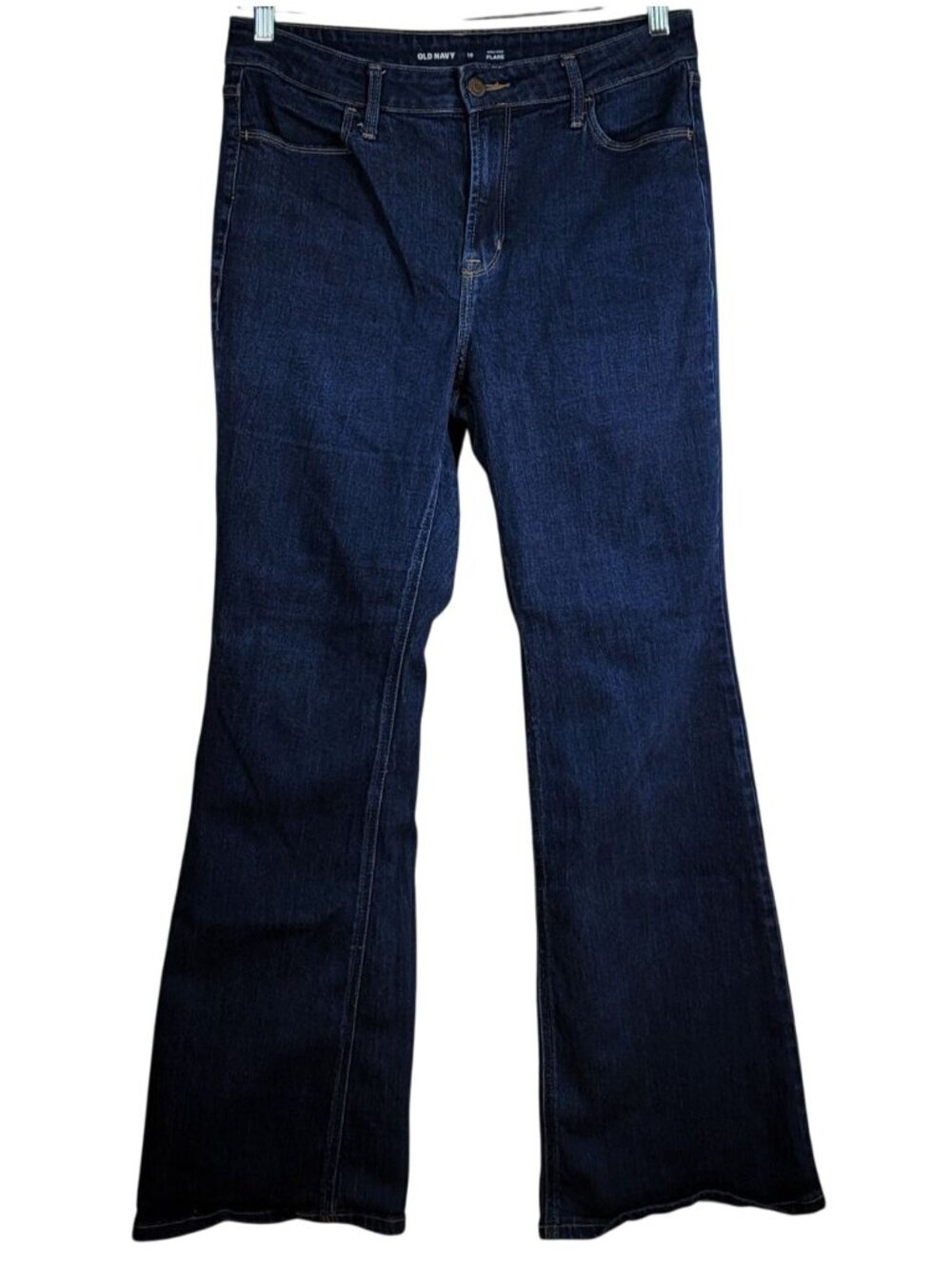 Old Navy Jeans Women Blue SZ 10 High Rise Flare Dark Wash Zipper Button Pockets